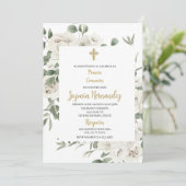 Floral eerste communie Spaanse uitnodiging (Staand voorkant)