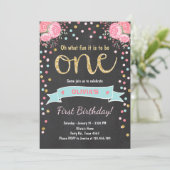 Floral Eerste verjaardag: Girl Pink Gold Rozen Kaart (Staand voorkant)