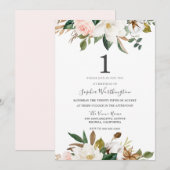 Floral, eerste verjaardag van Blush & White Waterv Kaart (Voorkant / Achterkant)