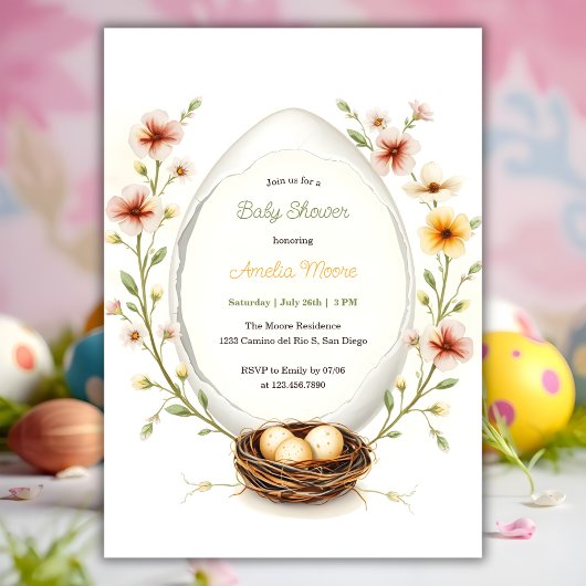 Floral Egg Easter Baby shower Kaart