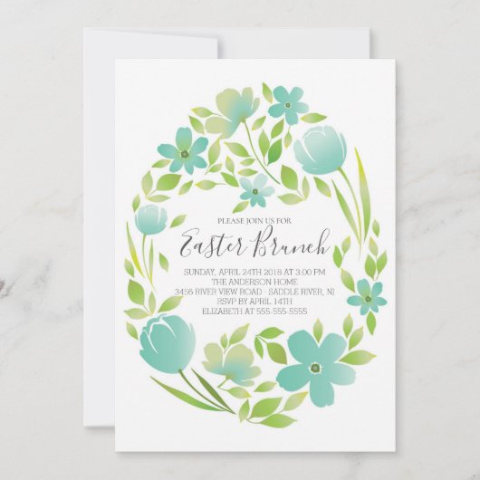 Floral Egg Easter Brunch Dinner Party Invitation Kaart (Voorkant)