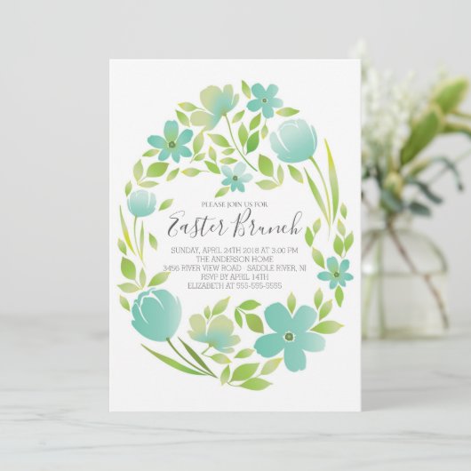 Floral Egg Easter Brunch Dinner Party Invitation Kaart (Staand voorkant)