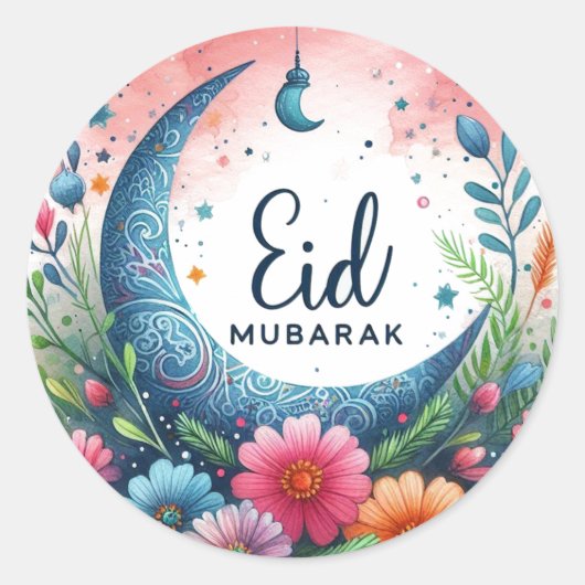 Floral Eid Mibarak Ronde Sticker (Voorkant)