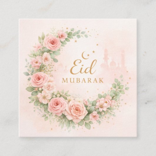 Floral Eid Mubarak – Blush Pink Islamic Gift f Informatiekaartje (Voorkant)