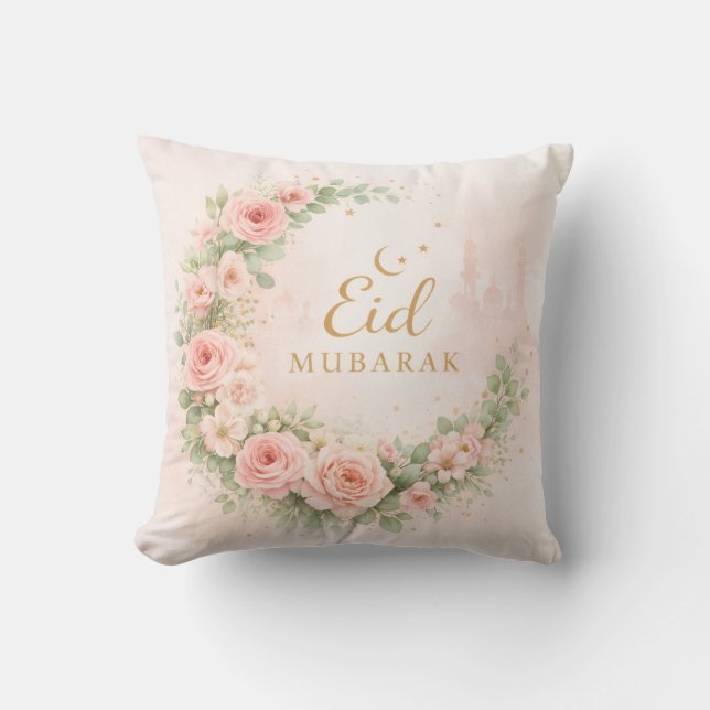 Floral Eid Mubarak – Blush Pink Islamic Gift f Kussen (Voorkant)