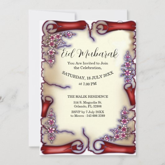 Floral Eid Mubarak Invitation Kaart (Voorkant)