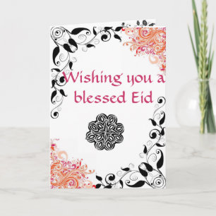 Floral Eid Mubarak-kaart met Eid Poem Inside Feestdagen Kaart