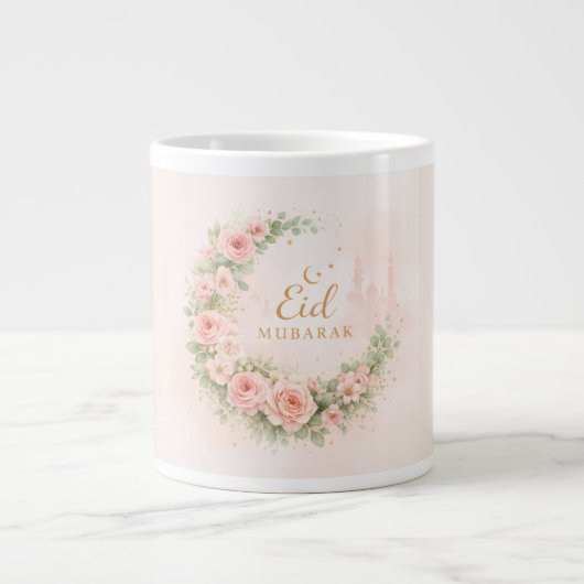 Floral Eid Mubarak Mug – Blush Pink Islamic Gift f Grote Koffiekop (Voorkant)