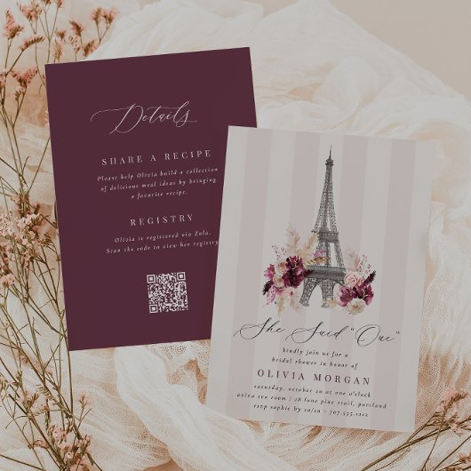 Floral Eiffel Tower Double Sided Bridal Shower Kaart