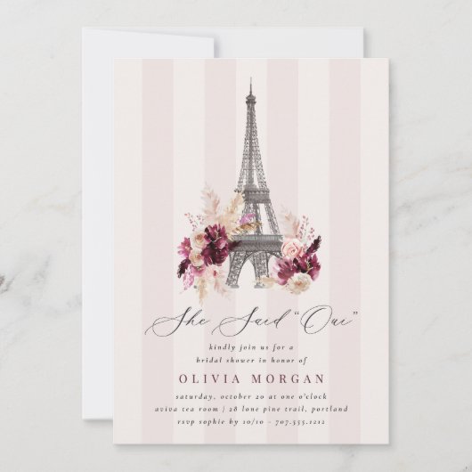 Floral Eiffel Tower Double Sided Bridal Shower Kaart (Voorkant)