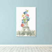 Floral Eiffel Tower | Parijs, Frankrijk Canvas Afdruk (Insitu (Houten vloer))