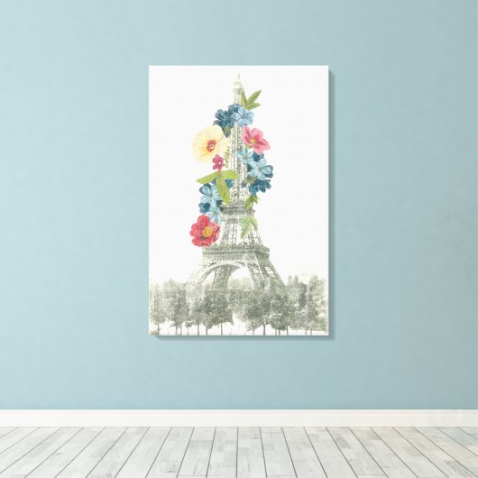 Floral Eiffel Tower | Parijs, Frankrijk Canvas Afdruk (Insitu (Houten vloer))