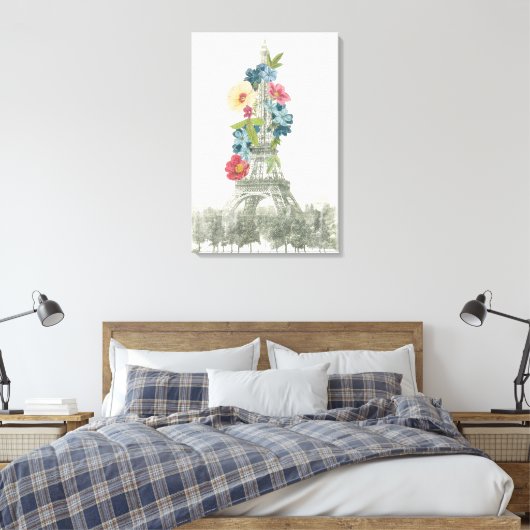 Floral Eiffel Tower | Parijs, Frankrijk Canvas Afdruk (Insitu (Slaapkamer))