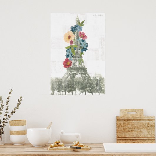 Floral Eiffel Tower | Parijs, Frankrijk Poster (Keuken)