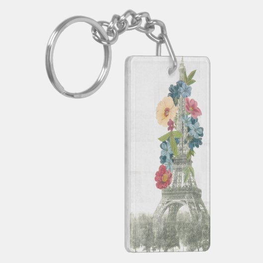 Floral Eiffel Tower | Parijs, Frankrijk Sleutelhanger (Voorkant Links)