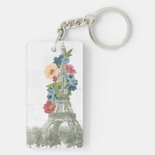 Floral Eiffel Tower | Parijs, Frankrijk Sleutelhanger (achterkant)