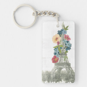 Floral Eiffel Tower Parijs, Frankrijk Sleutelhanger