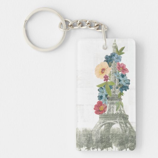 Floral Eiffel Tower | Parijs, Frankrijk Sleutelhanger (Voorkant)