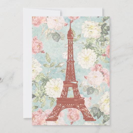  Floral Eiffel Tower Paris Blue Wedding Save The Date (Achterkant)
