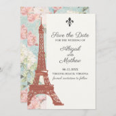  Floral Eiffel Tower Paris Blue Wedding Save The Date (Voorkant / Achterkant)