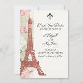  Floral Eiffel Tower Paris Green Wedding Save The Date (Voorkant)