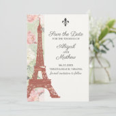  Floral Eiffel Tower Paris Green Wedding Save The Date (Staand voorkant)