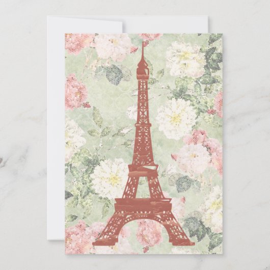  Floral Eiffel Tower Paris Green Wedding Save The Date (Achterkant)