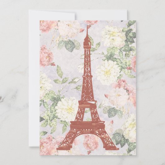  Floral Eiffel Tower Paris Paarse bruiloft Save The Date (Achterkant)