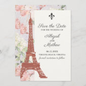  Floral Eiffel Tower Paris Paarse bruiloft Save The Date (Voorkant / Achterkant)