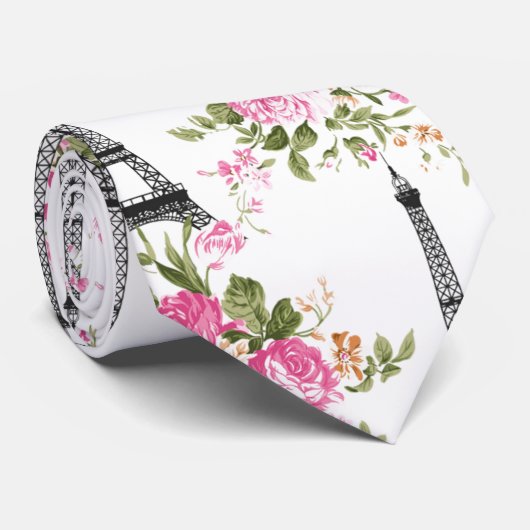 Floral Eiffel Tower Stropdas (Opgerold)