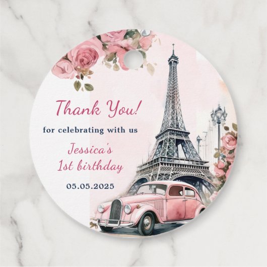 Floral Eiffeltoren Parijs 1e verjaardag Bedankjes Labels (Achterkant)
