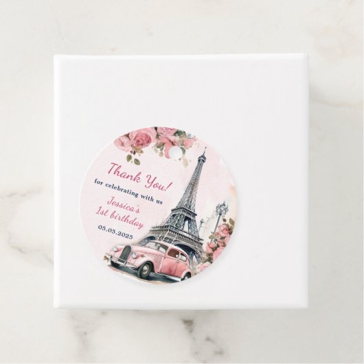 Floral Eiffeltoren Parijs 1e verjaardag Bedankjes Labels (In situ)