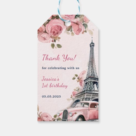 Floral Eiffeltoren Parijs 1e verjaardag Cadeaulabel (Achterkant)