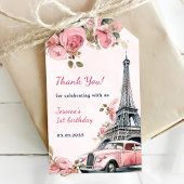 Floral Eiffeltoren Parijs 1e verjaardag Cadeaulabel