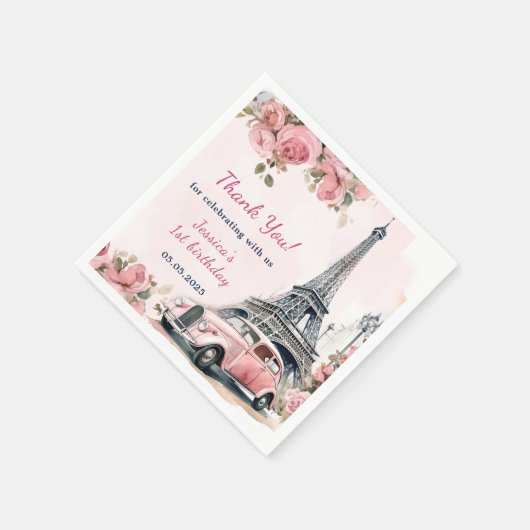 Floral Eiffeltoren Parijs 1e verjaardag Servet (Hoek)