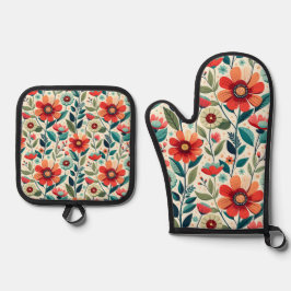 Floral Elegance: AI-gegenereerde oven Mitt Set