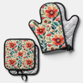 Floral Elegance: AI-gegenereerde oven Mitt Set (Voorkant / Achterkant)