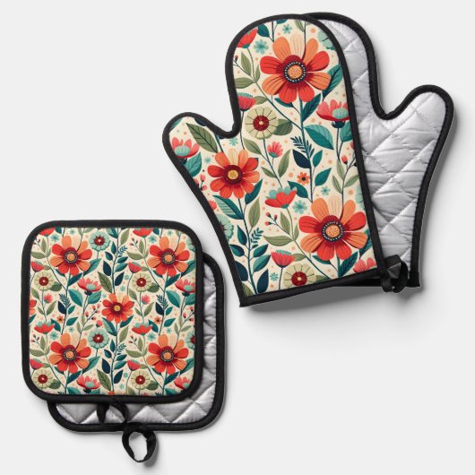 Floral Elegance: AI-gegenereerde oven Mitt Set (Voorkant / Achterkant)
