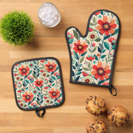 Floral Elegance: AI-gegenereerde oven Mitt Set
