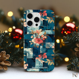 Floral Elegance – Blauwgroen & Koraal Artistiek iPhone 15 Pro Max Hoesje