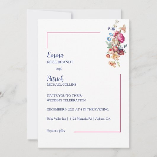 Floral Elegance Bruiloft Kaart (Voorkant)