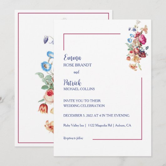 Floral Elegance Bruiloft Kaart (Voorkant / Achterkant)