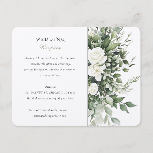 Floral Elegance Bruiloft Receptie Kaart (Voorkant)