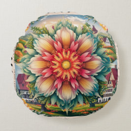 Floral Elegance: Duitse postzegelkunst Rond Kussen