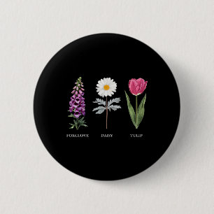 Floral Elegance Foxglove Daisy Tulip Design Ronde Button 5,7 Cm