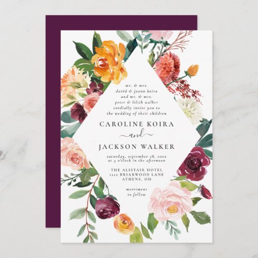 Floral Elegance herfst bruiloft uitnodiging (Voorkant / Achterkant)