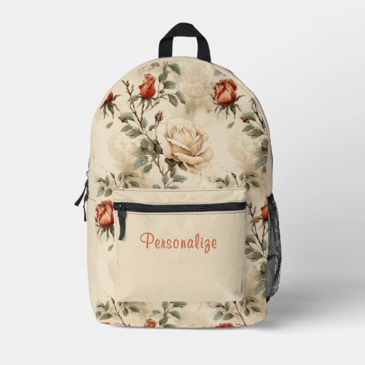  Floral Elegance met aangepaste naam Bedrukte Rugzak (Voorkant)