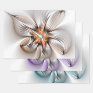 Floral Elegance Modern Abstract 3D Fractal Flower Inpakpapier Vel