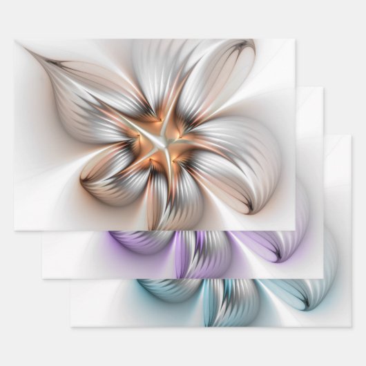 Floral Elegance Modern Abstract 3D Fractal Flower Inpakpapier Vel (Set)