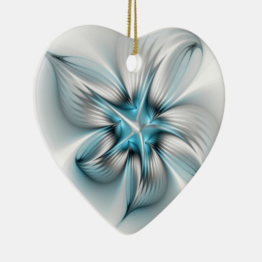 Floral Elegance Modern Abstract Blauw Fractal Hart Keramisch Ornament (Rechts)